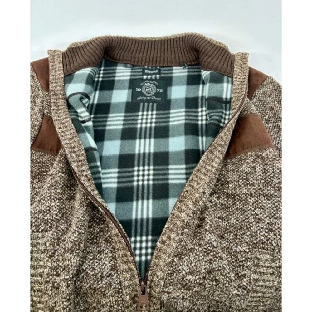Buffalo David Bitton Men M Brown Marled Full Zip Sweater Fleece Lined Cabin Core